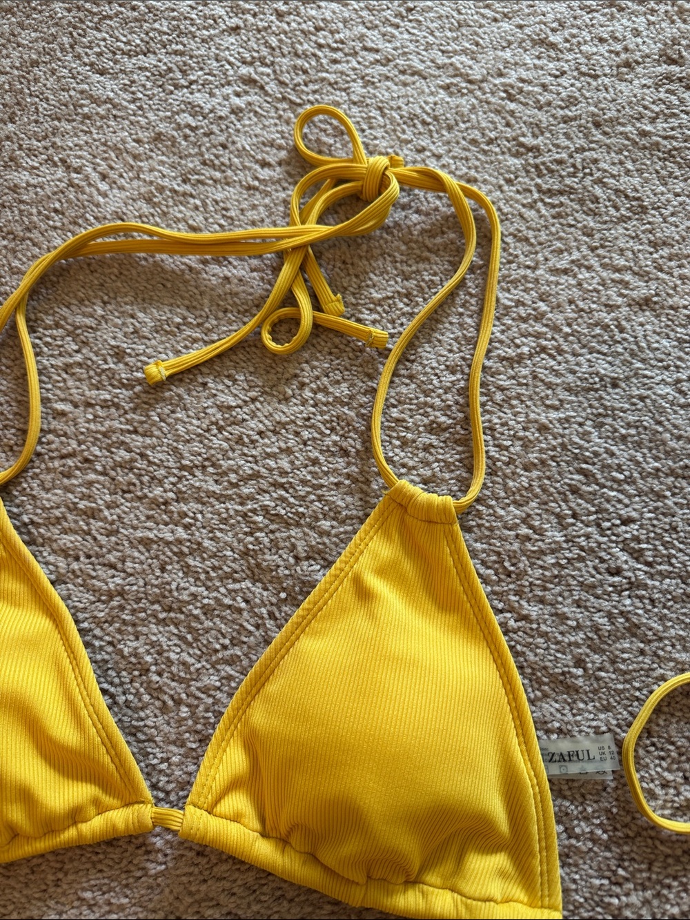 Zaful Bright Yellow Ribbed Triangle Bikini - Picture 4 of 9